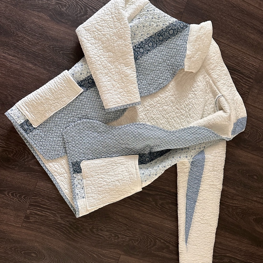 Handmade Stylish Quilted patch Women's Jacket in Blue and White